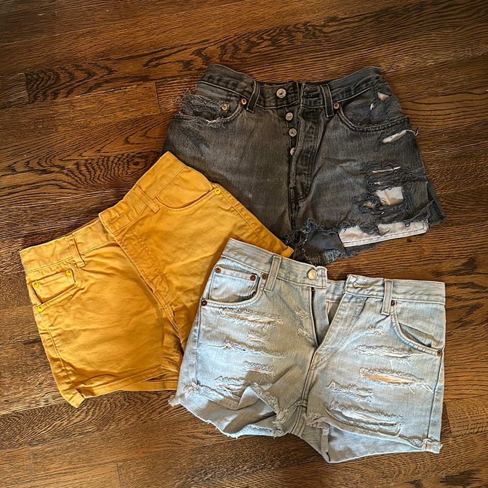 Trendy Denim and Yellow Shorts Set